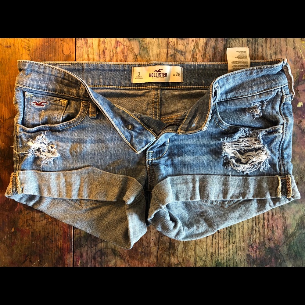 Distressed denim shorts